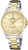 Reloj de mujer bicolor con esfera color crema, índices dorados y correa de acero