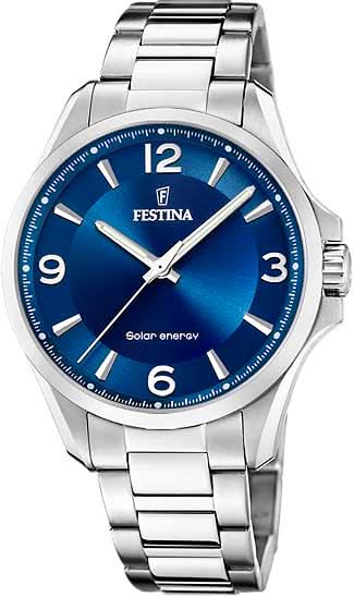 Reloj Festina para mujer con esfera azul y brazalete de metal plateado