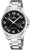 Reloj de acero inoxidable para hombre con esfera negra, correa de metal, 3 agujas y energía solar