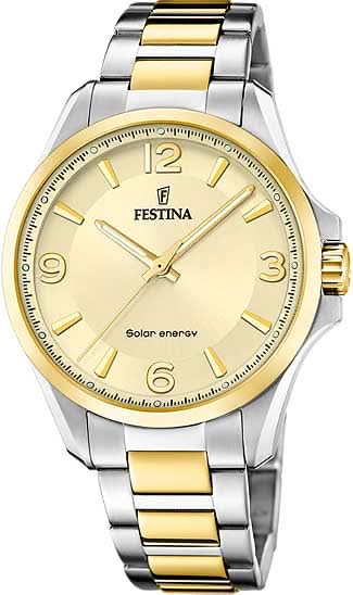 Reloj bicolor para hombre con esfera beige, indicador solar y brazalete de metal bicolor