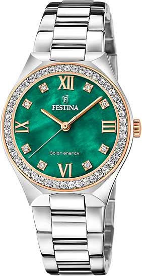 "Reloj de mujer con esfera verde, números romanos y pulsera de acero inoxidable"