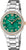 "Reloj de mujer con esfera verde, números romanos y pulsera de acero inoxidable"