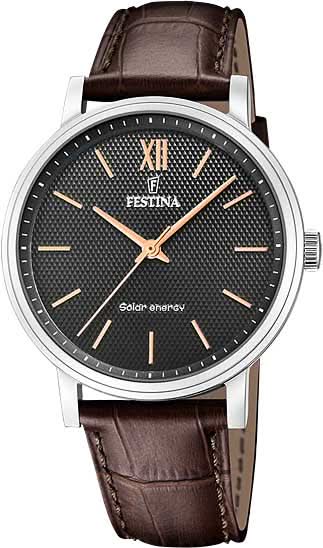 Reloj Festina para hombre con correa de cuero marrón, caja de acero inoxidable y esfera oscura