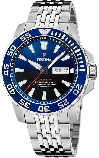Reloj de buceo para hombre con esfera azul, brazalete de metal y visualización de fecha