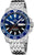 Reloj de buceo para hombre con esfera azul, brazalete de metal y visualización de fecha