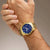 Reloj cronógrafo Festina para hombre en la muñeca, esfera azul, correa dorada