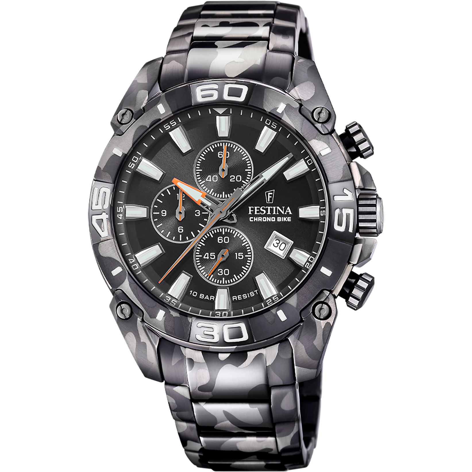 Reloj cronógrafo para hombre con correa de camuflaje negra y esfera negra