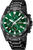 Reloj cronógrafo para hombre con correa negra y esfera verde, subdiales de cronómetro.