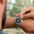 Reloj cronógrafo para hombre en la muñeca, pulsera de acero inoxidable plateada, esfera negra