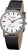 Reloj de mujer con caja redonda de acero inoxidable plateado, esfera blanca, indicador de fecha a las 7, correa de cuero negra