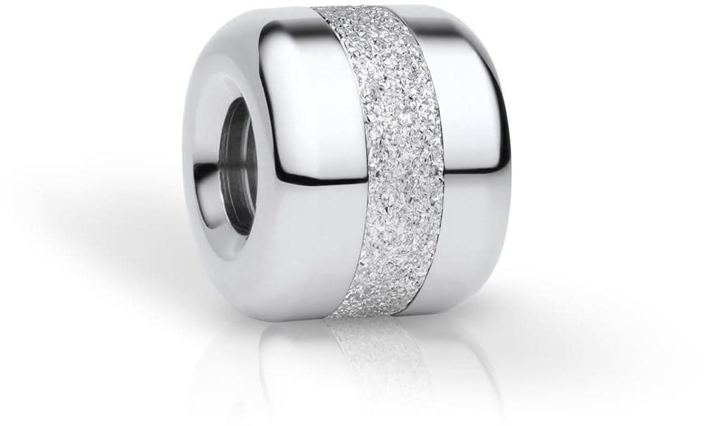 Charm de acero inoxidable con funda plateada brillante y abertura cilíndrica
