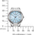 "Reloj de mujer con esfera azul y caja de acero inoxidable, con medida de tamaño"