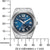 "Reloj de mujer con esfera azul, números grandes e índices plateados"