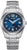 "Reloj de mujer con esfera azul, correa de metal plateado y visualización de hora"