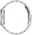 Pulsera de reloj para mujer de metal plateado en vista lateral con corona