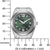 "Reloj de mujer con esfera verde y caja plateada, especificaciones"