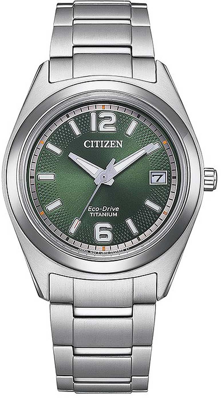 "Reloj de mujer con esfera verde, correa de acero inoxidable plateado y ventana de fecha"