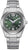 "Reloj de mujer con esfera verde, correa de acero inoxidable plateado y ventana de fecha"