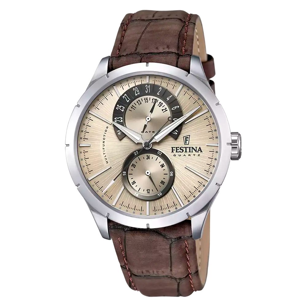 Festina Retro F16573/9 Herrklocka Beige • Mineralglas • Multifunktions Kvartsur