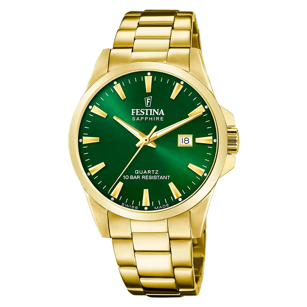 Festina Swiss Made F20044/5 Herrklocka Grön • Safirglas • Swiss Made Kvartsur