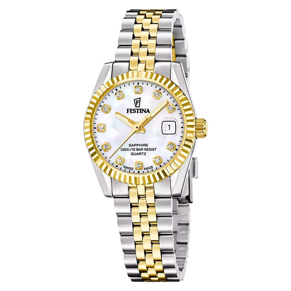 Festina Classic Swiss Made F20088/1 Damklocka Guld • Safirglas • Swiss Made Kvartsrörverk