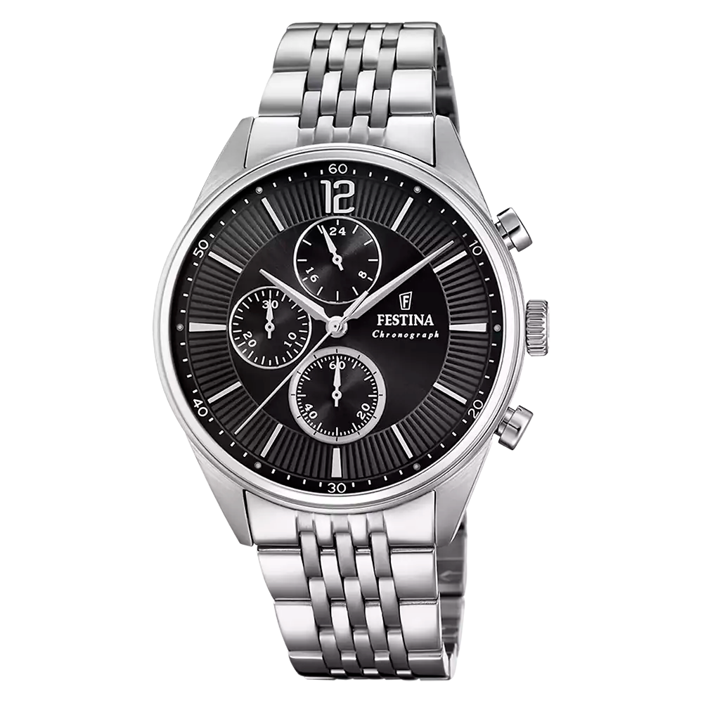 Festina Timeless Chronograph F20285/4 Herrur Svart • Kvarskronograf • Mineralglas