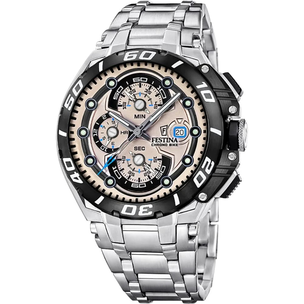 Festina Chrono-Bike - Reloj de acero inoxidable para hombre con esfera negra y subesferas de cronógrafo