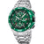 Reloj deportivo para hombre con esfera verde, cronógrafo y correa de acero inoxidable