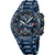 Reloj de hombre con esfera azul y brazalete de metal azul, cronógrafo