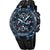 Reloj de hombre con esfera azul y correa oscura, cronógrafo