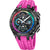 Reloj para hombre: correa de silicona rosa, caja redonda, esfera de cronógrafo multicolor