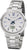 Reloj de hombre Regent con brazalete de metal plateado, esfera blanca, manecillas azules y visualización de fecha