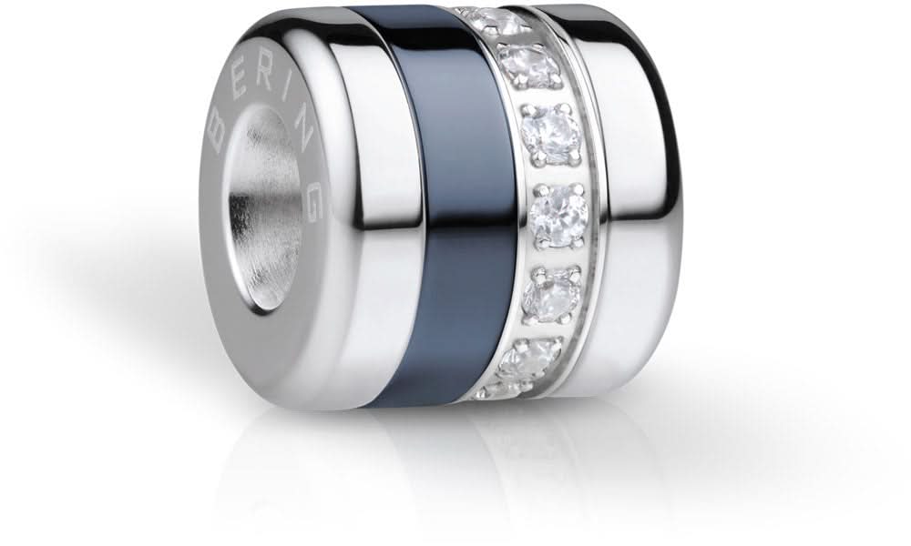 Charm de acero inoxidable de Bering Jewelry con inserto azul y anillo de circonita