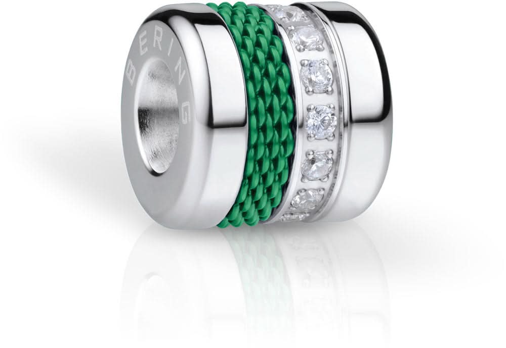 Charm de acero inoxidable con trenzado verde y piedras decorativas