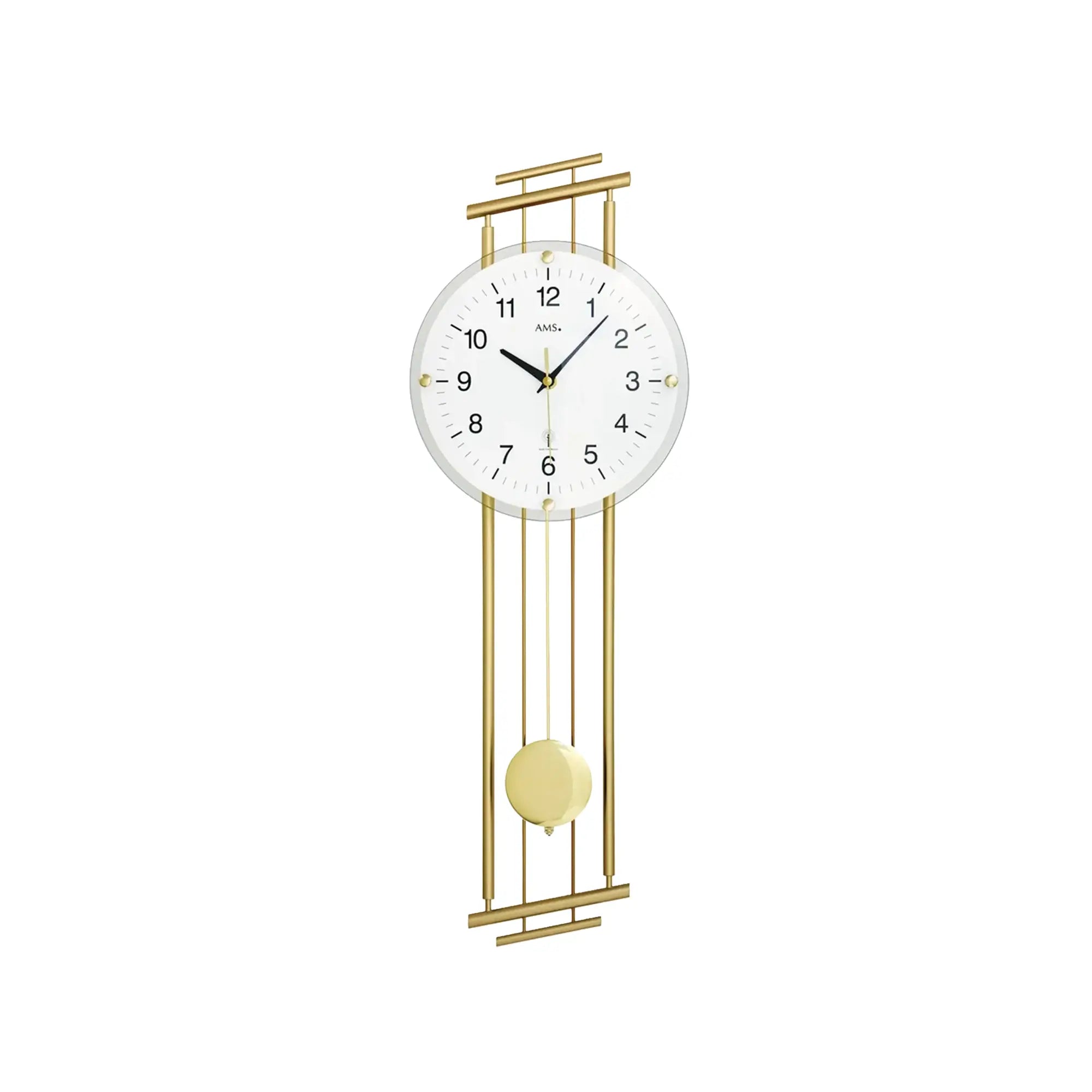 Messing-Wanduhr mit rundem Zifferblatt und Pendel