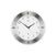 Wanduhr mit silbernem Rahmen und weißem Zifferblatt, schwarz markierten Stunden