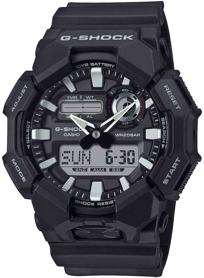 Pulsera de hombre con caja negra y pantalla digital, manecillas y múltiples esferas