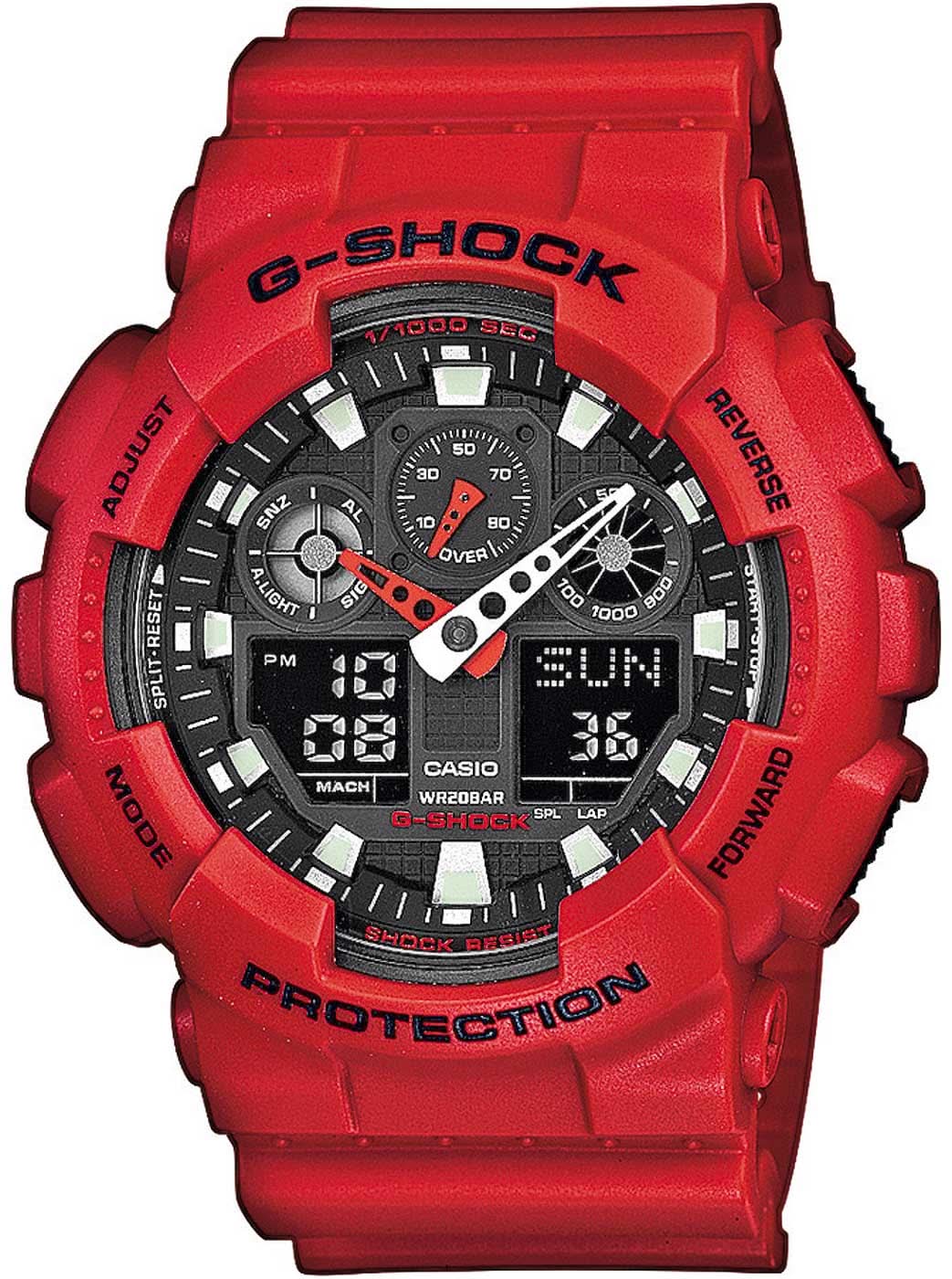 Casio G-Shock Reloj para hombre con caja protectora roja y subesferas analógicas, esfera negra