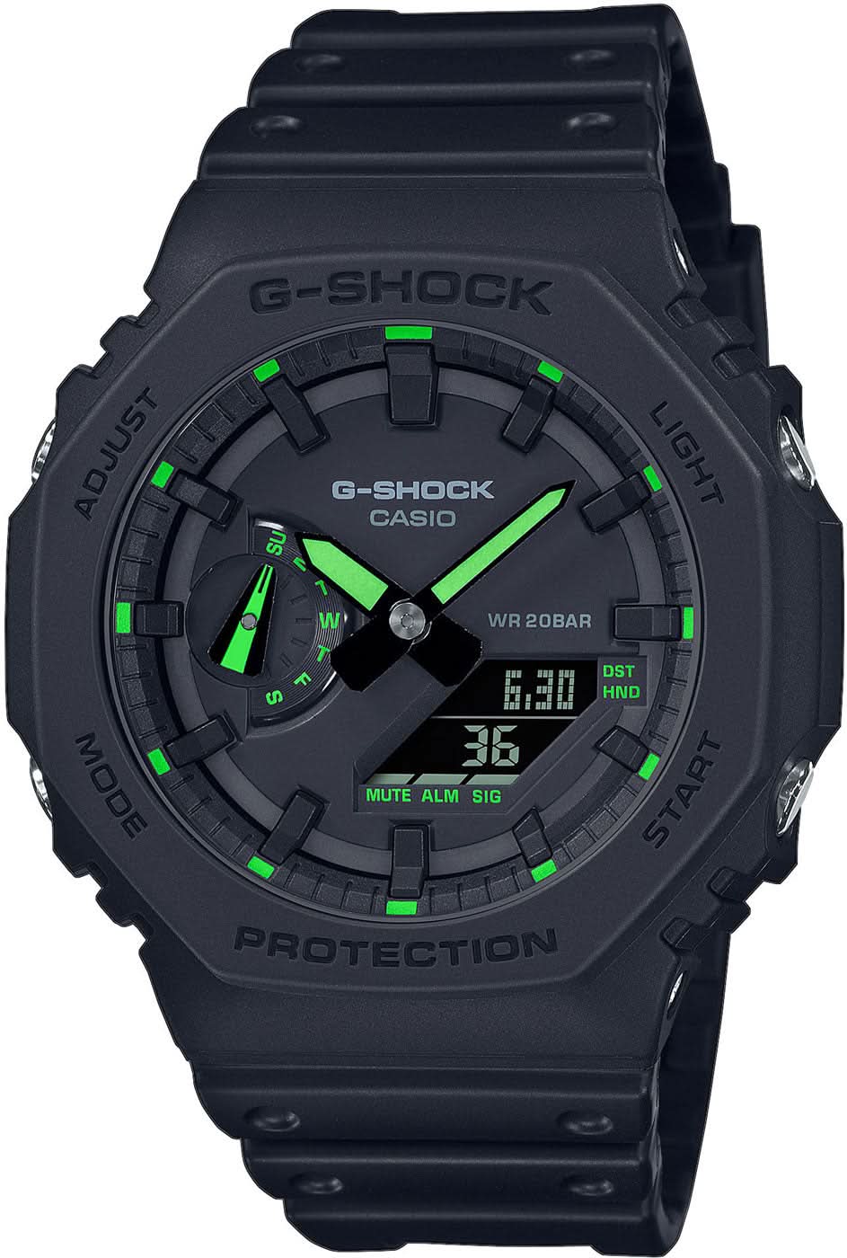 Casio G-Shock Reloj para Hombre GA-2100-1A3ER, Correa de Resina Negra, Pantalla Digital Verde