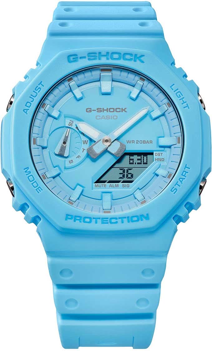 Reloj G-Shock para hombre con correa de silicona azul y esfera redonda digital/analógica