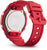 Parte trasera del reloj de hombre rojo con tapa plateada y sujeción de correa texturizada