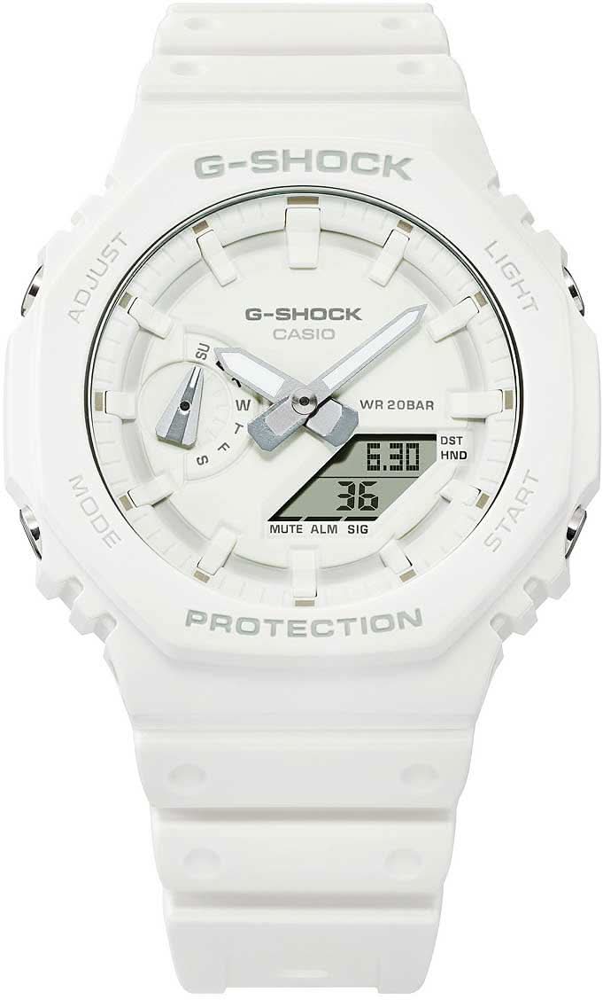 Casio G-Shock GA-2100 para hombre con caja y esfera blancas, WR 20 bar