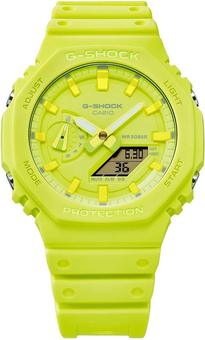 Reloj digital para hombre con correa amarilla y caja octogonal amarilla