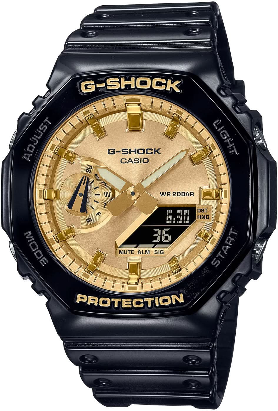 Reloj Casio G-Shock para hombre con caja negra, esfera dorada y correa de caucho