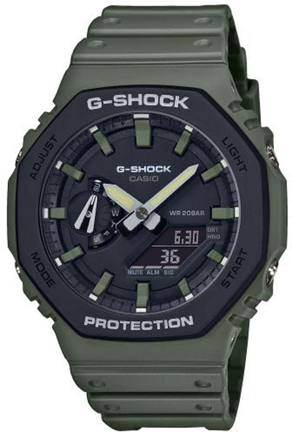Reloj Casio G-Shock para hombre con correa de resina verde oscuro y esfera negra