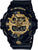 Reloj de hombre con caja negra y correa negra, detalles dorados, pantalla digital