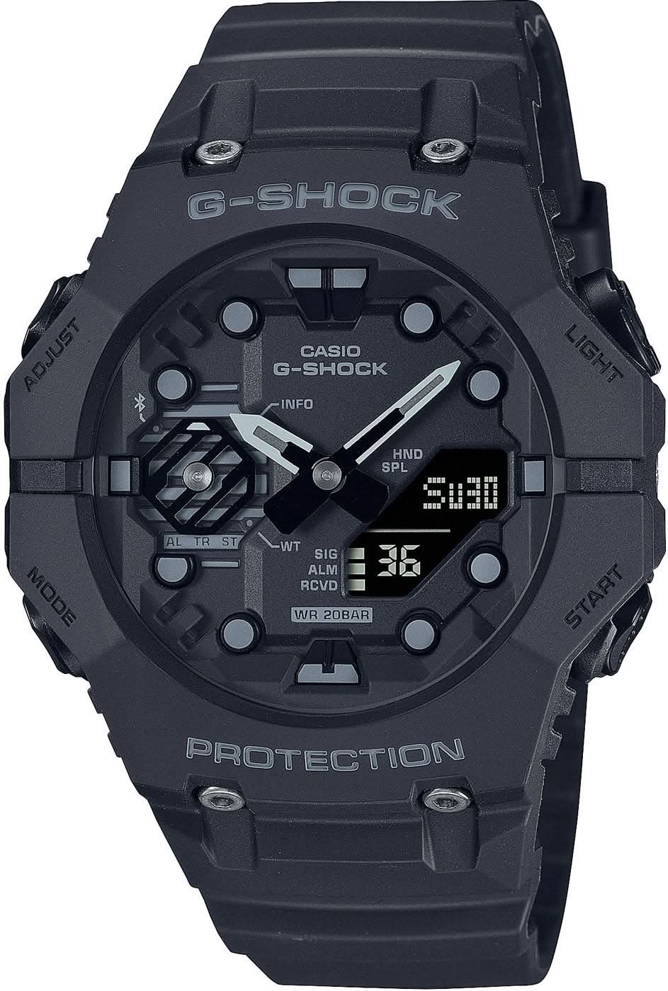 G-SHOCK Reloj para hombre con esfera negra, manecillas analógicas y pantallas digitales
