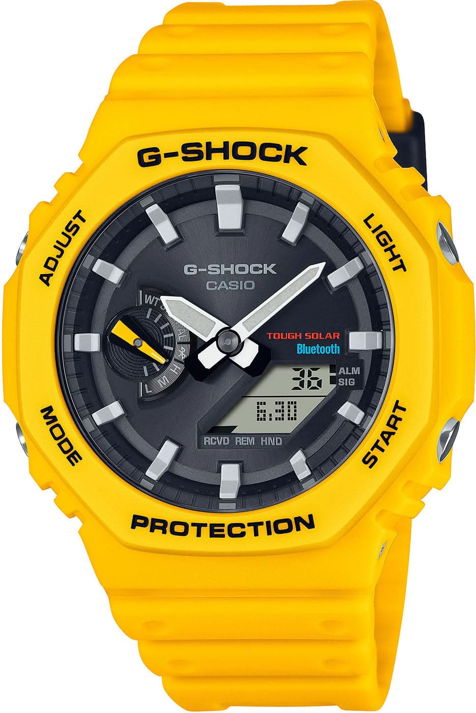Casio G-Shock reloj para hombre con correa amarilla, esfera negra y pantalla Tough Solar