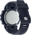 Parte posterior de un reloj de pulsera para hombre con placa de caja plateada y correa protectora negra