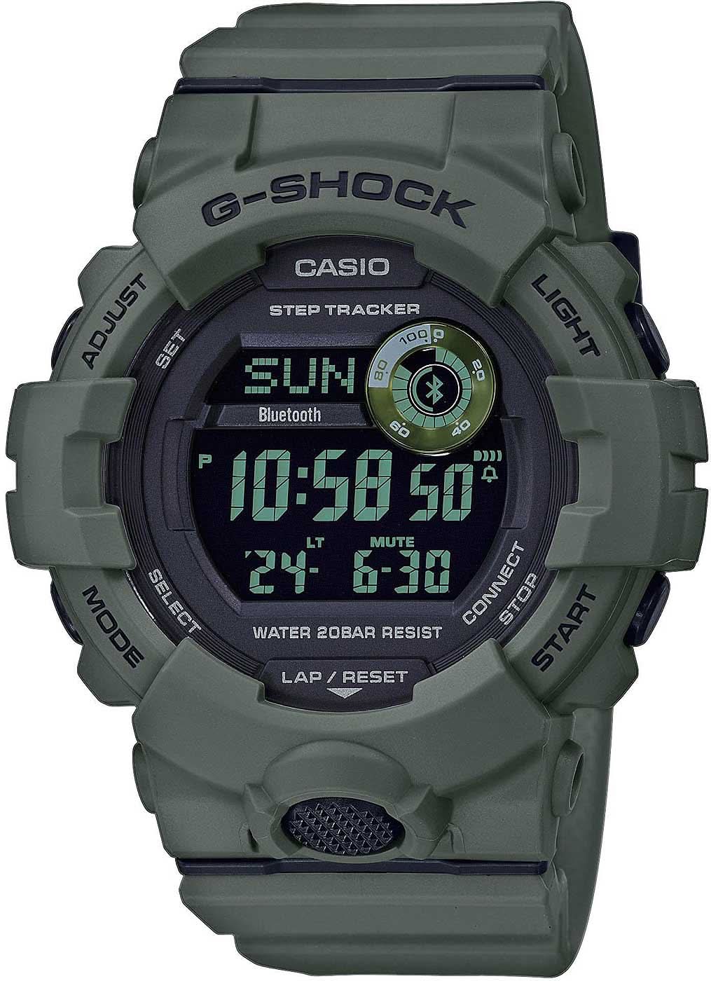 Reloj digital de hombre con correa de caucho verde y pantalla redonda, G-SHOCK